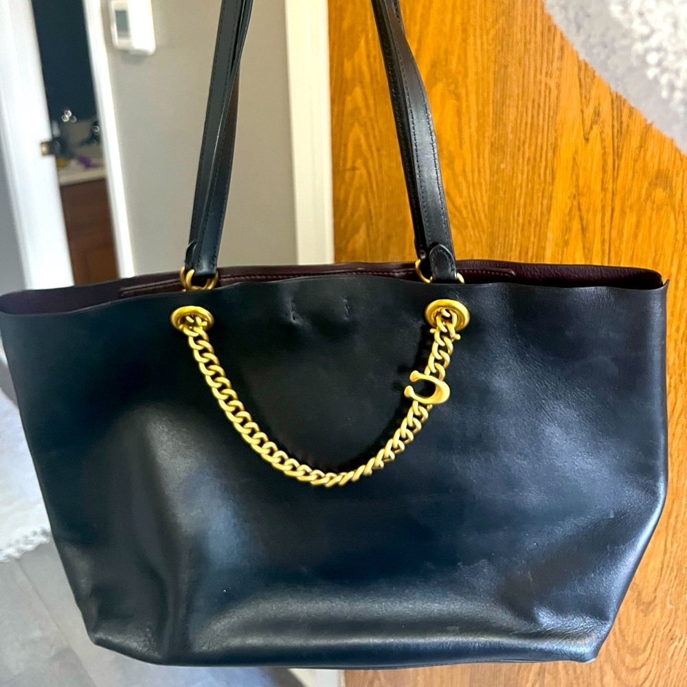 Black leather Coach tote